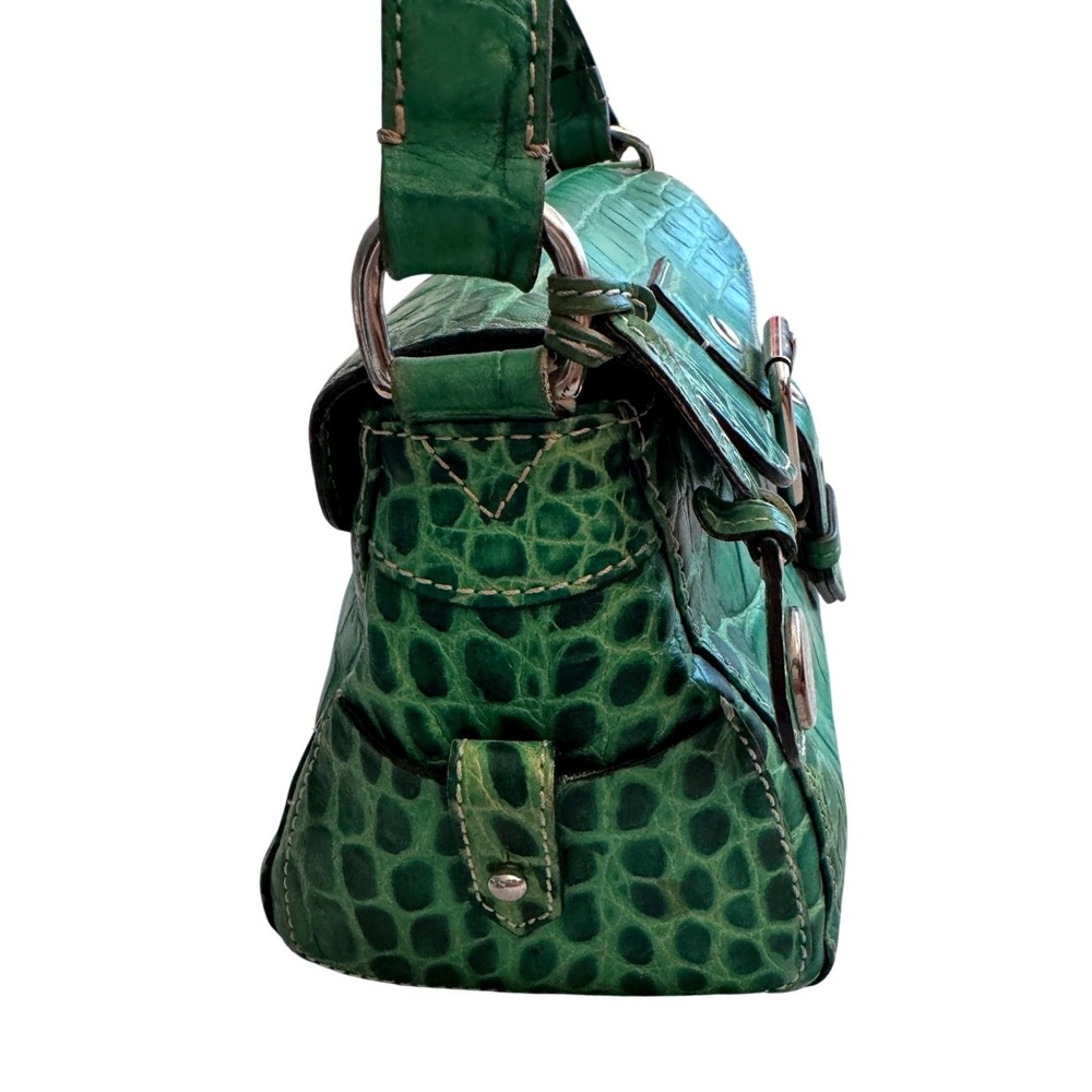 Vintage Y2K Dooney and Bourke Purse Green Croc Baguette Shoulder Bag Buckle - Picture 6 of 14